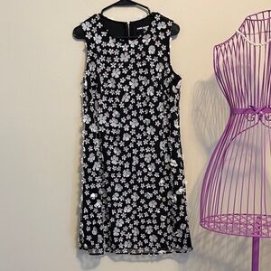 Karl Lagerfeld Black and White Floral Appliqué Sleeveless Dress